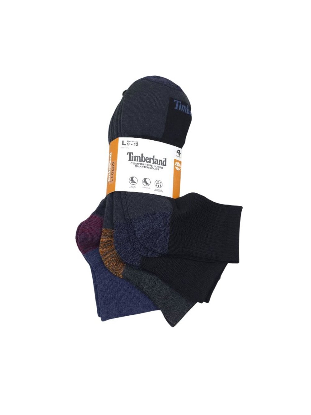 Timberland Mens Comfort Cushioned Quarter Socks 4-Pack Large 9-12 Arch Support